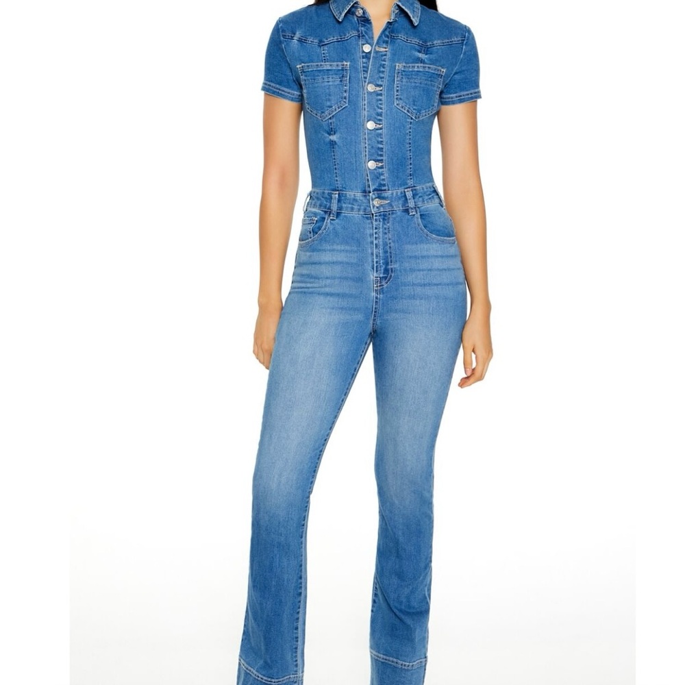 Forever 21 Flare Leg Denim Jumpsuit